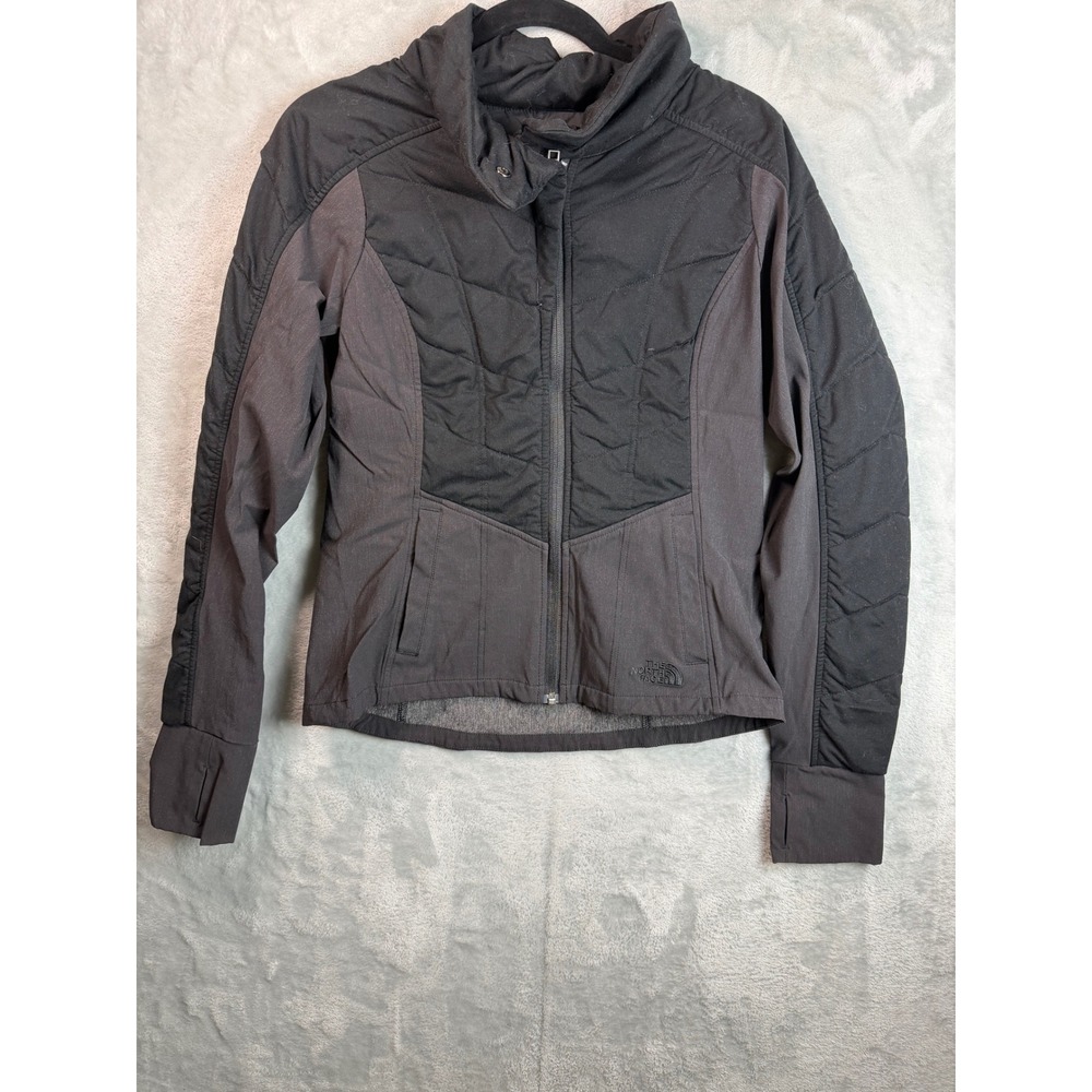 THE NORTH FACE Womens M Black Gray Hybrid Insulated Jacket Thumbholes Full Zip